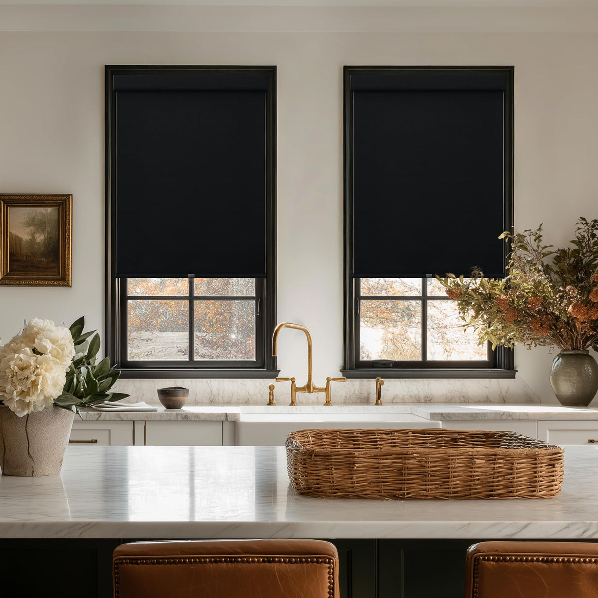 Blackout Roller Shades for Bedroom Window Cordless Free-Stop Blinds with Valance UV Protection 100% Black Out Linen Shades Blinds for Indoor Bathroom Windows Living Room Beige Oatmeal 34" W x 72" H