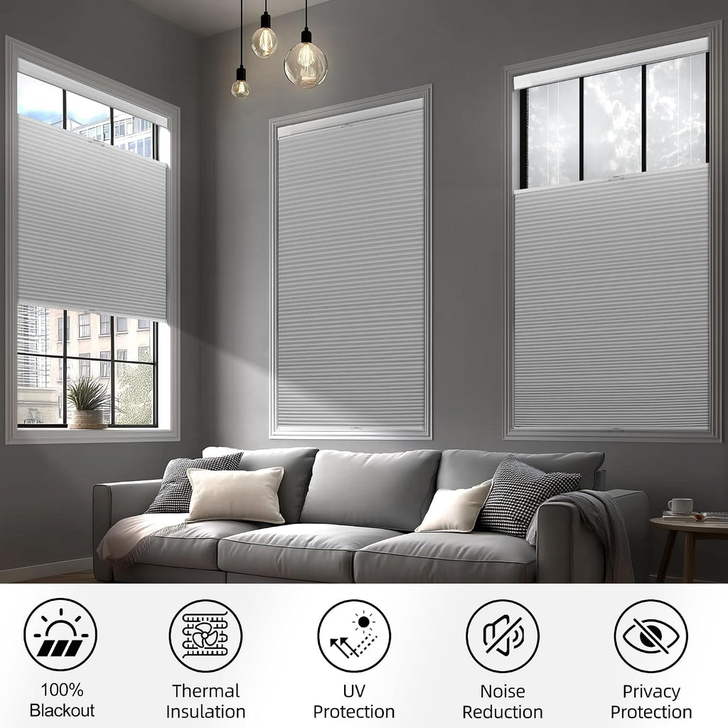 BERISSA Top Down Bottom Up Cordless Cellular Shades,Custom Size White Blackout