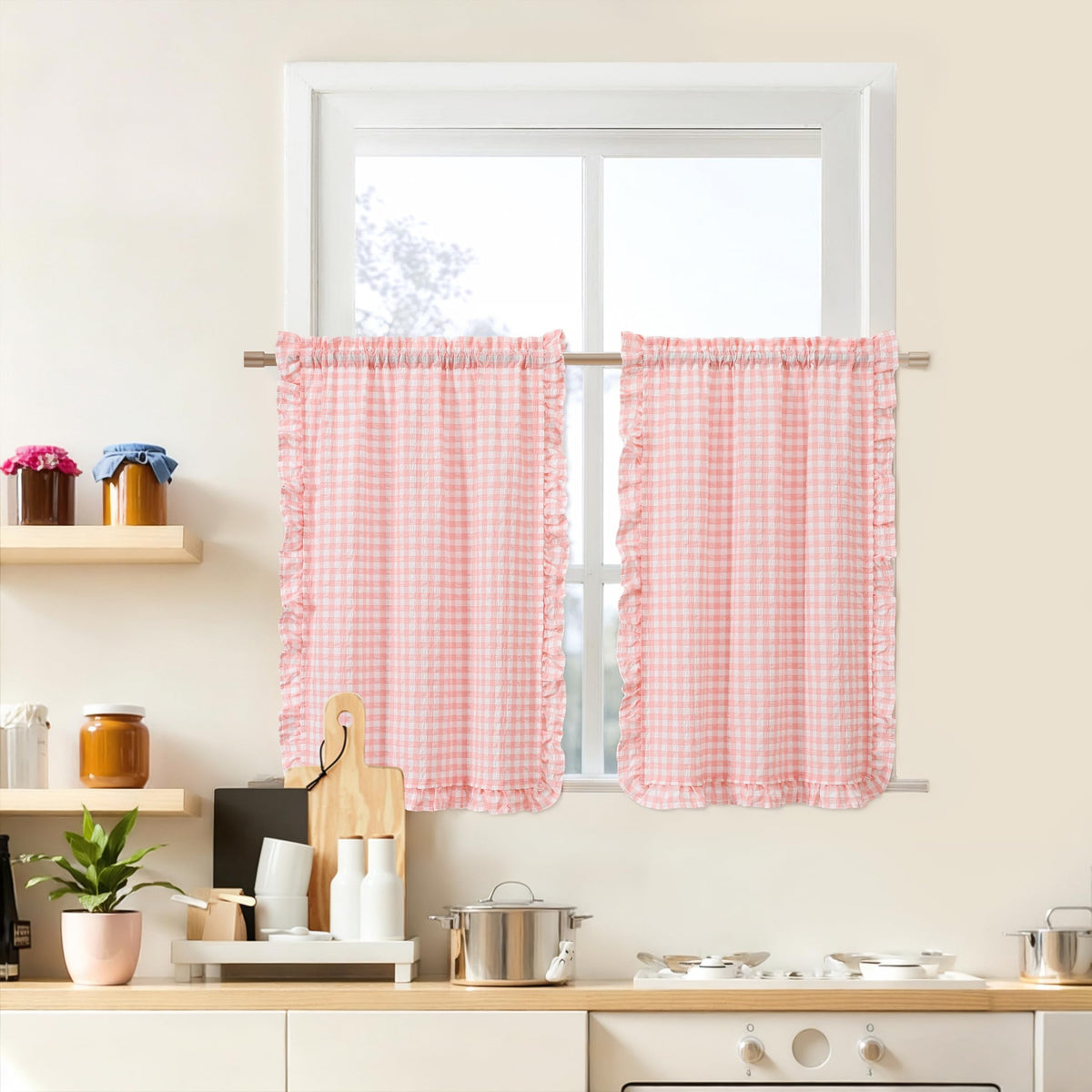 ZJDECOR Brown White Buffalo Plaid Curtains 84 Inches Long for Bedroom