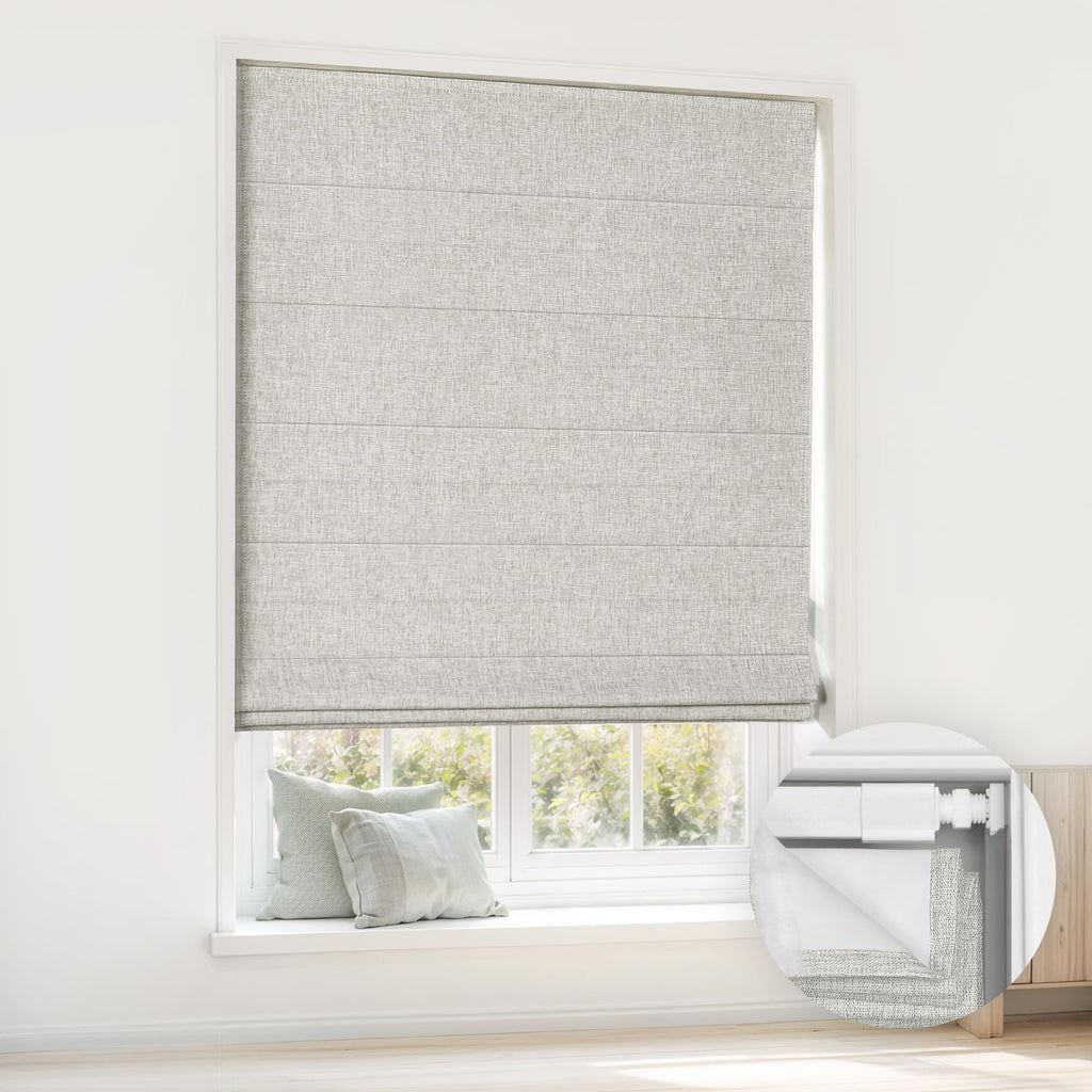 LazBlinds No Drill Cordless Roman Shades, 31'' W x 64'' H, Beige