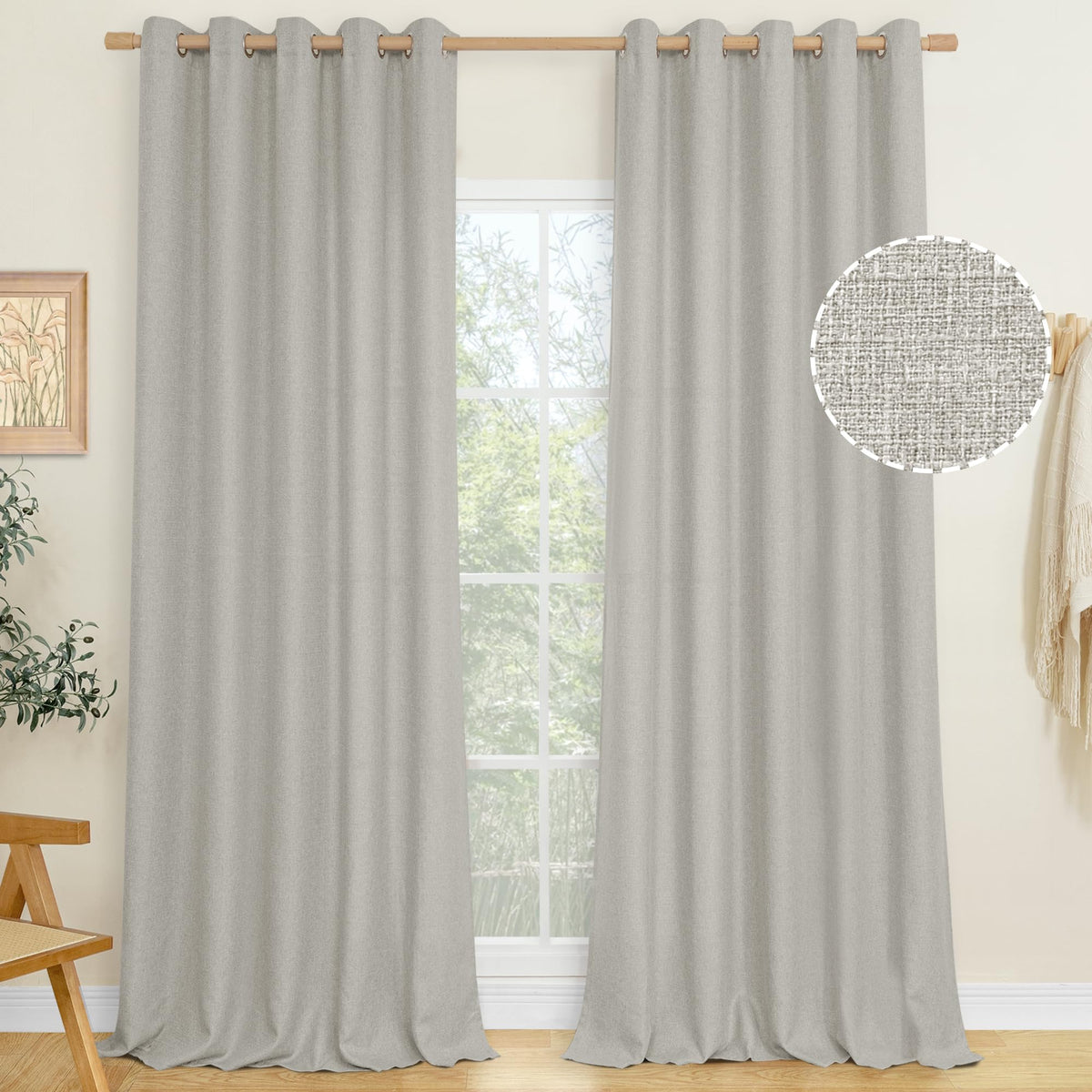 LAMIT 90 Inch Long Oatmeal Linen Curtains for Living Room 2 Panels