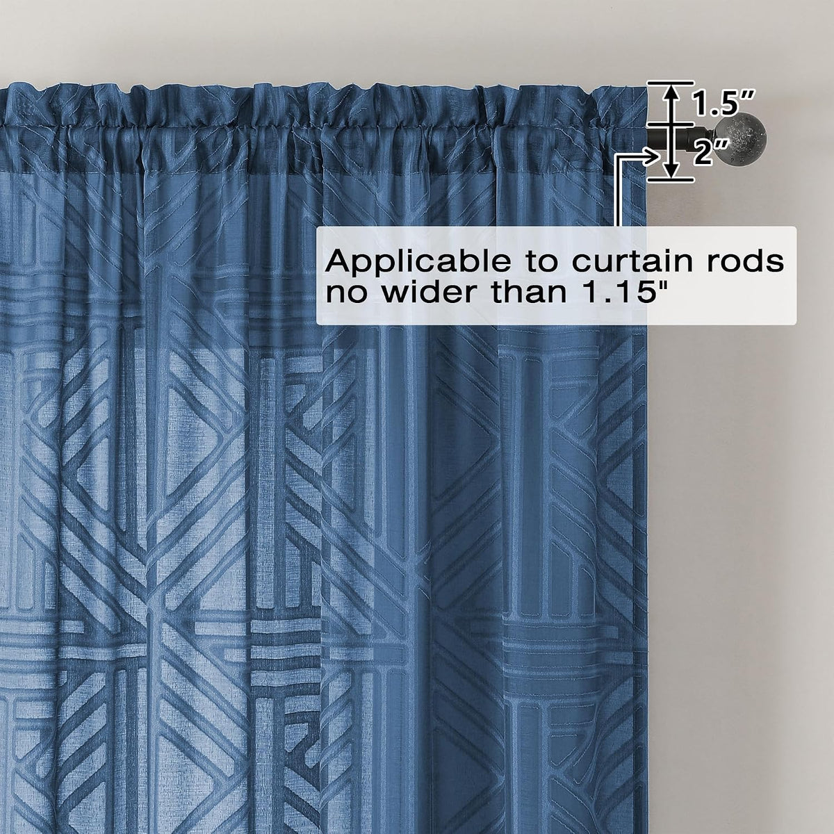 Simplebrand Dusty Blue Semi Sheer Curtains 45 Inch Length 2 Panels, Geometric Jacquard Clip Textured Short Sheer Curtains for Bedroom，Modern Elegant Window Curtains Drapes/Treatment Sheer，42x45 inch