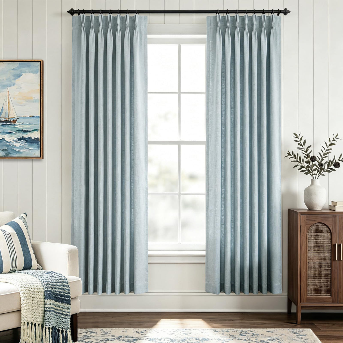 Beige Pinch Pleated Linen Curtains 108 inch Length 2 Panels for Living Room Light Filtering Triple Pleat Curtain Memory Trained FarmhouseNeutral Earthy Thick Flax Linen Drapes 108 inch Long Apricot