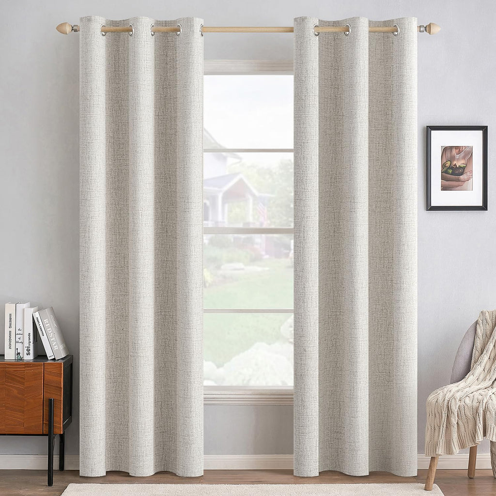 MIULEE 100% Blackout Linen Curtains for Bedroom 52x84 Inches Dusty Blue