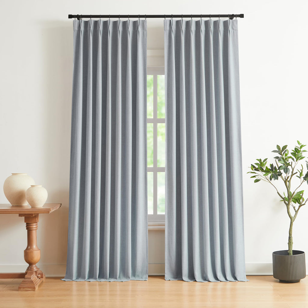 Vision Home Natural Pinch Pleated Full Blackout Curtains Linen Blended Room Darkening Window Curtains 108 inch for Living Room Bedroom Thermal Insulated Pinch Pleat Drapes with Hooks 40" Wx108 Lx2
