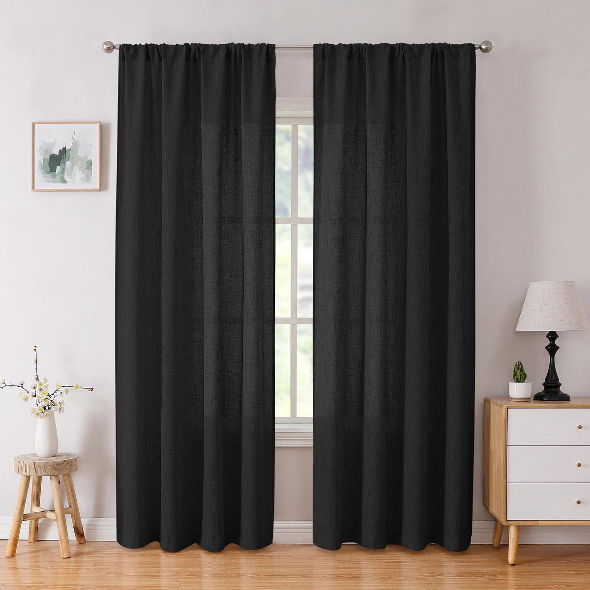 Tollpiz Linen Tier Curtains Rod Pocket Semi Sheer Short Kitchen Curtain Half Burlap Light Filtering Thick Linen Drape for Bathroom, 30 x 30 inches Long, Natural, Set of 2 Panels