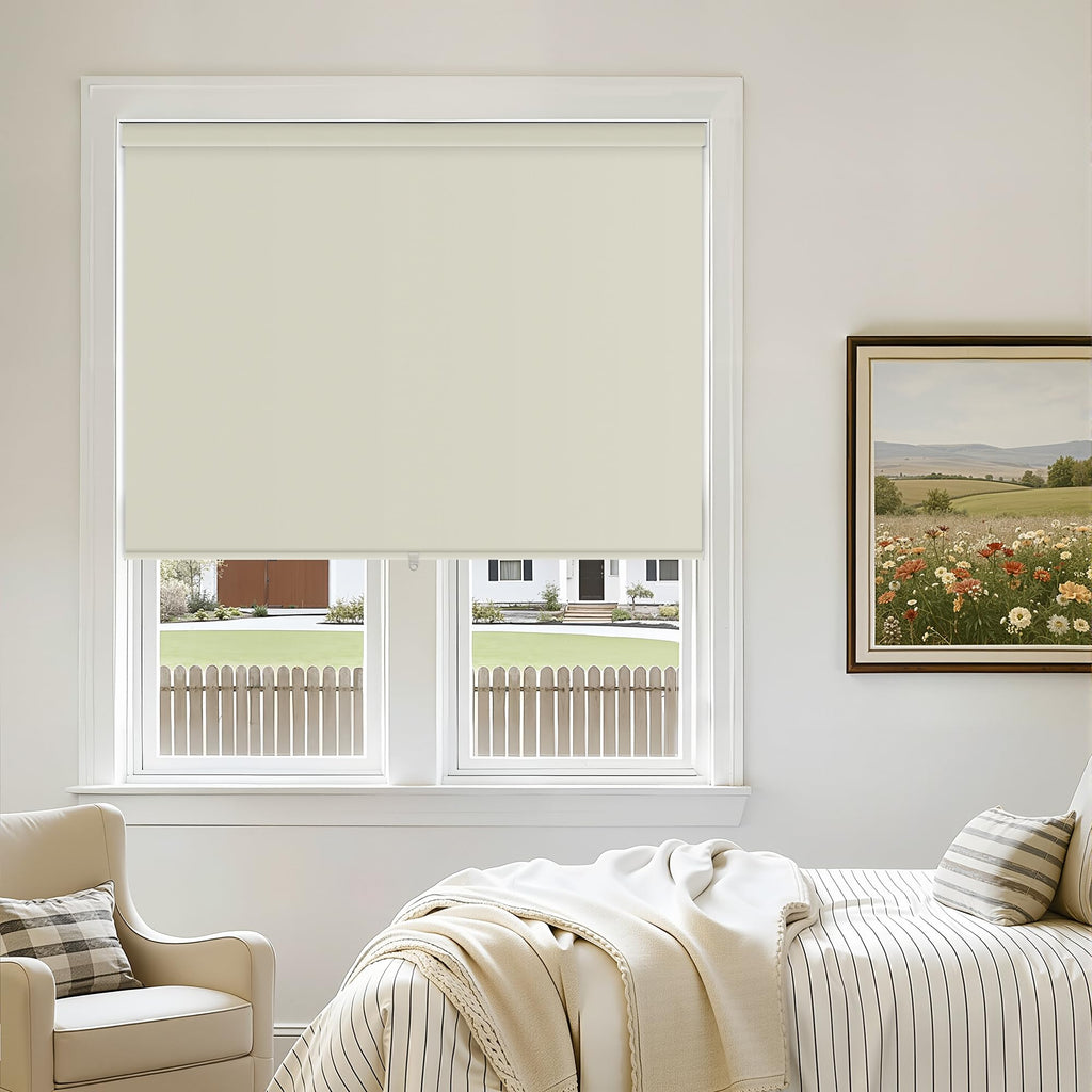 Extra Wide Beige Roller Shades 100% Blackout Blinds for Large Window Bedroom Living Room Dining Free-Stop Cordless Thermal Insulated Black Out Shades with Valance, Room Darkening Blinds Oatmeal,72x72