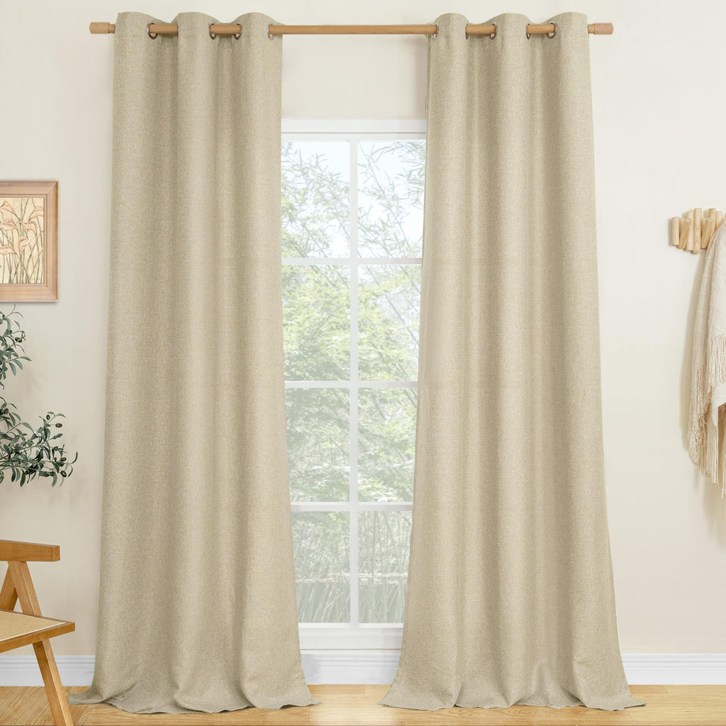 LAMIT 90 Inch Long Oatmeal Linen Curtains for Living Room 2 Panels