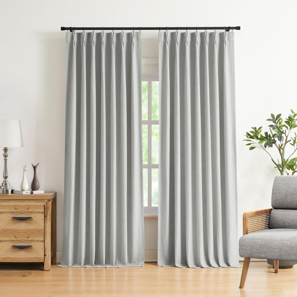 Vision Home Natural Pinch Pleated Full Blackout Curtains Linen Blended Room Darkening Window Curtains 108 inch for Living Room Bedroom Thermal Insulated Pinch Pleat Drapes with Hooks 40" Wx108 Lx2