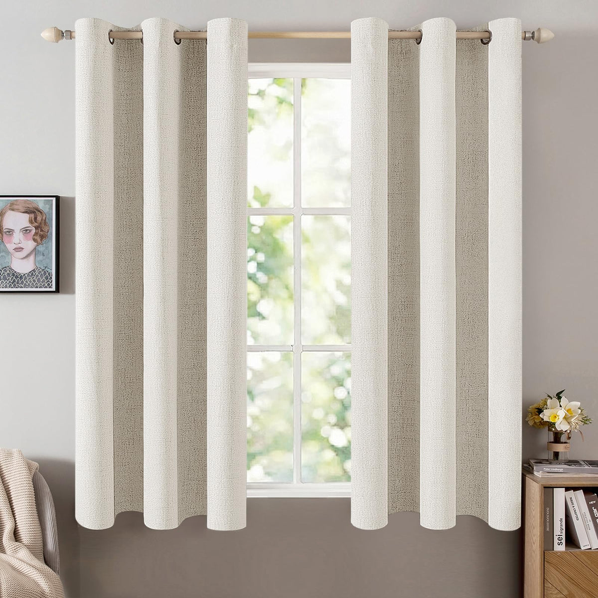MIULEE 100% Blackout Linen Curtains for Bedroom 52x84 Inches Dusty Blue
