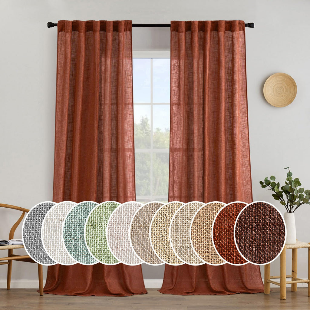 MIULEE Natural White Linen Curtains 52x96 Inch Long 2 Panels for Bedroom