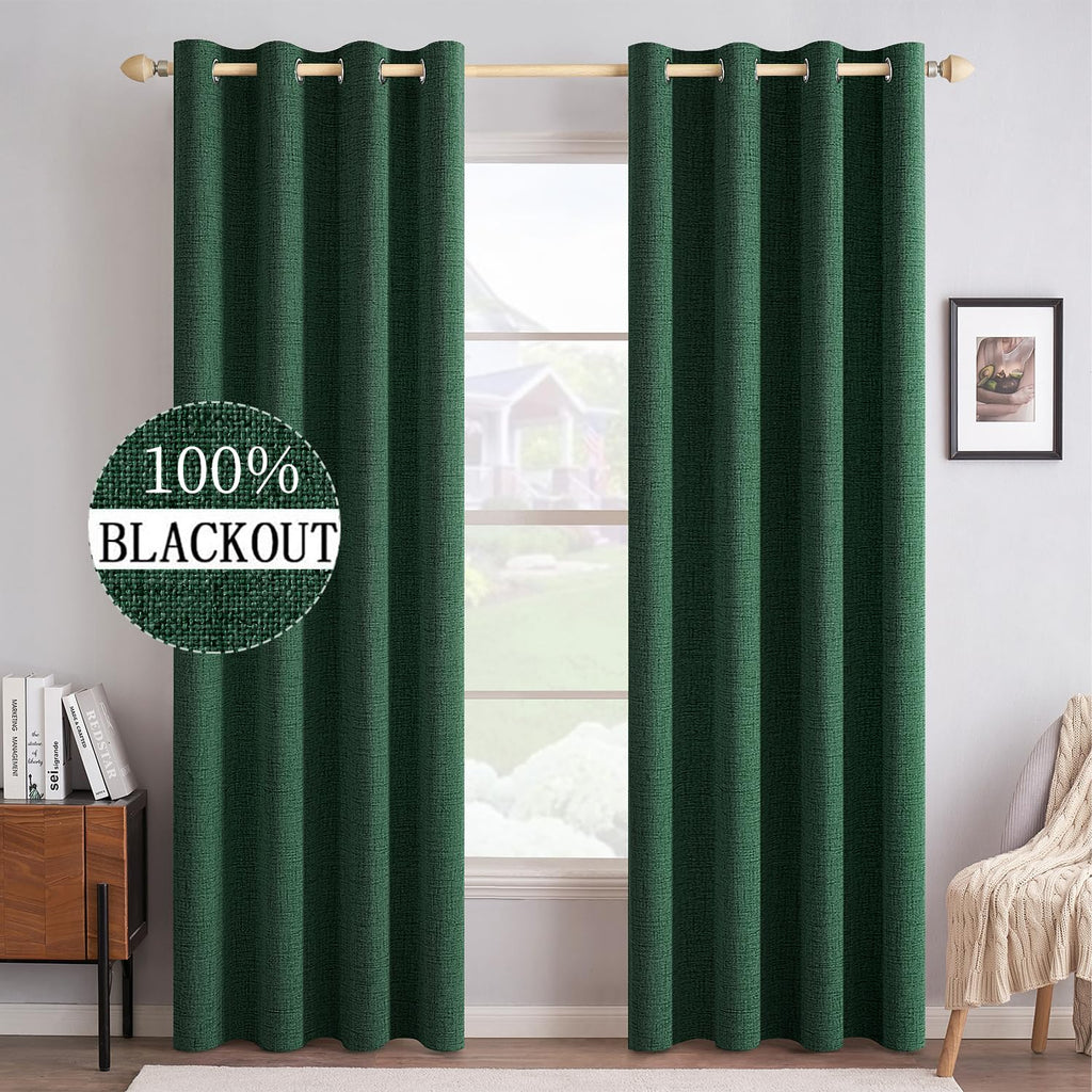 MIULEE 100% Blackout Linen Curtains for Bedroom 52x84 Inches Dusty Blue