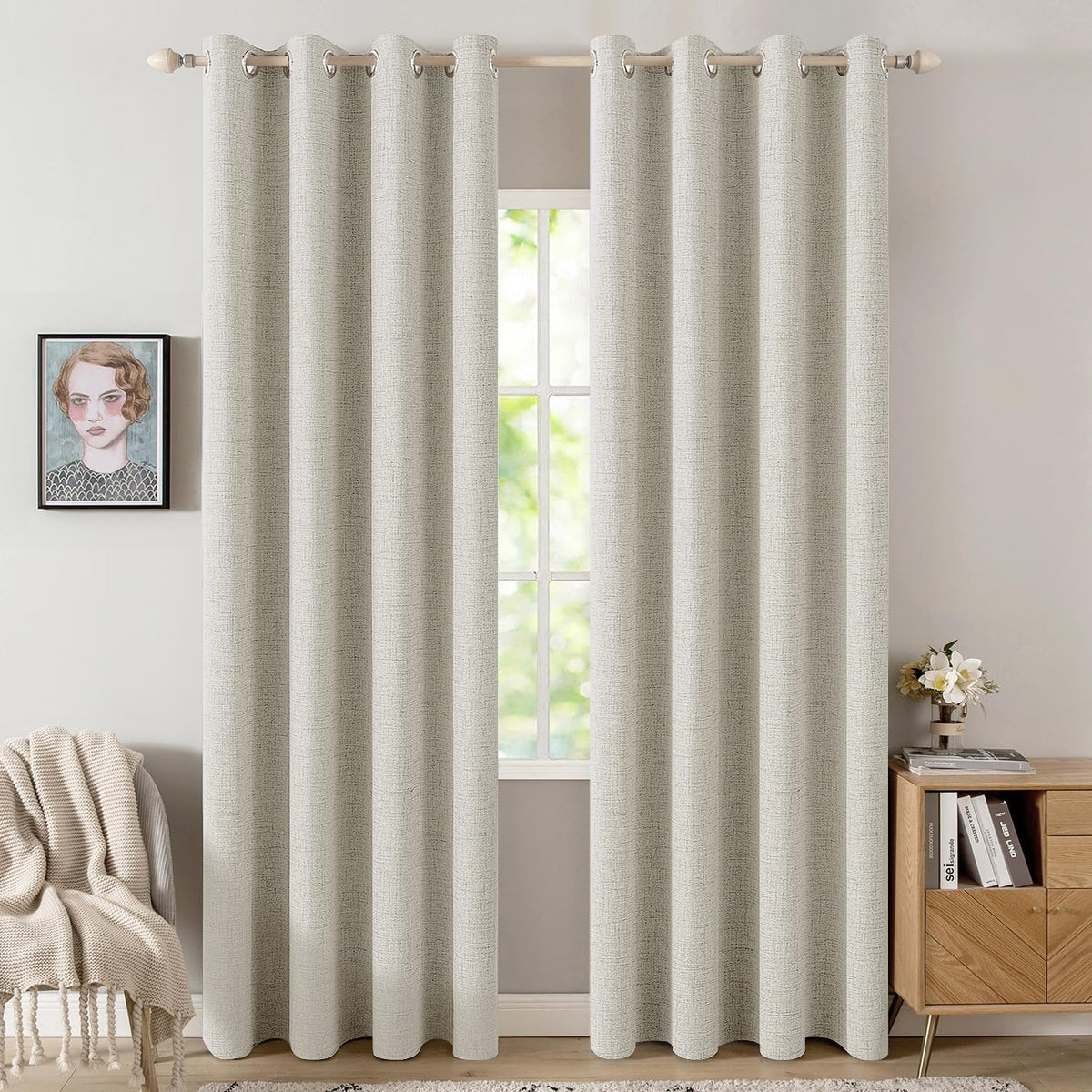MIULEE 100% Blackout Linen Curtains for Bedroom 52x84 Inches Dusty Blue