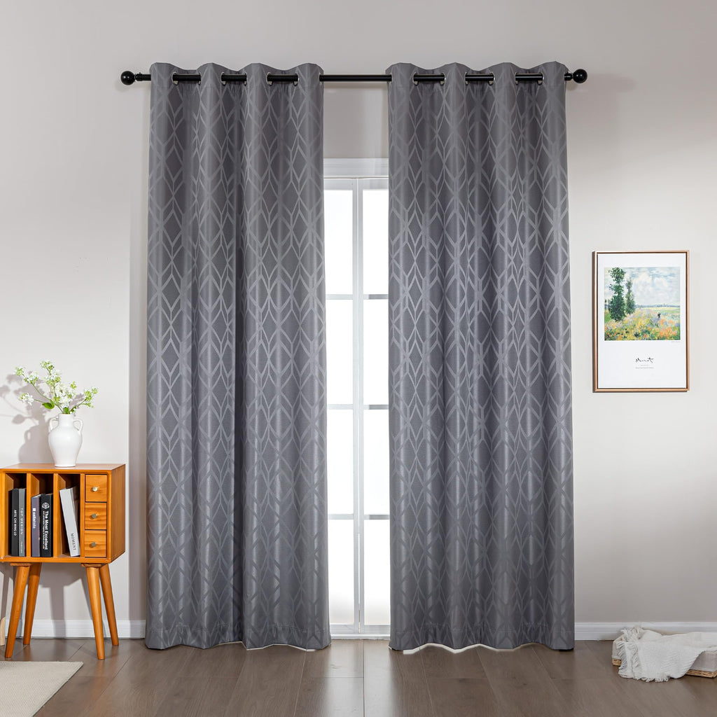 Amazon Basics Jacquard 2-Piece 100% Blackout Curtains, Living Room and Bedroom Drapes, Thermal Insulated Window Treatment, 52"x84", Beige
