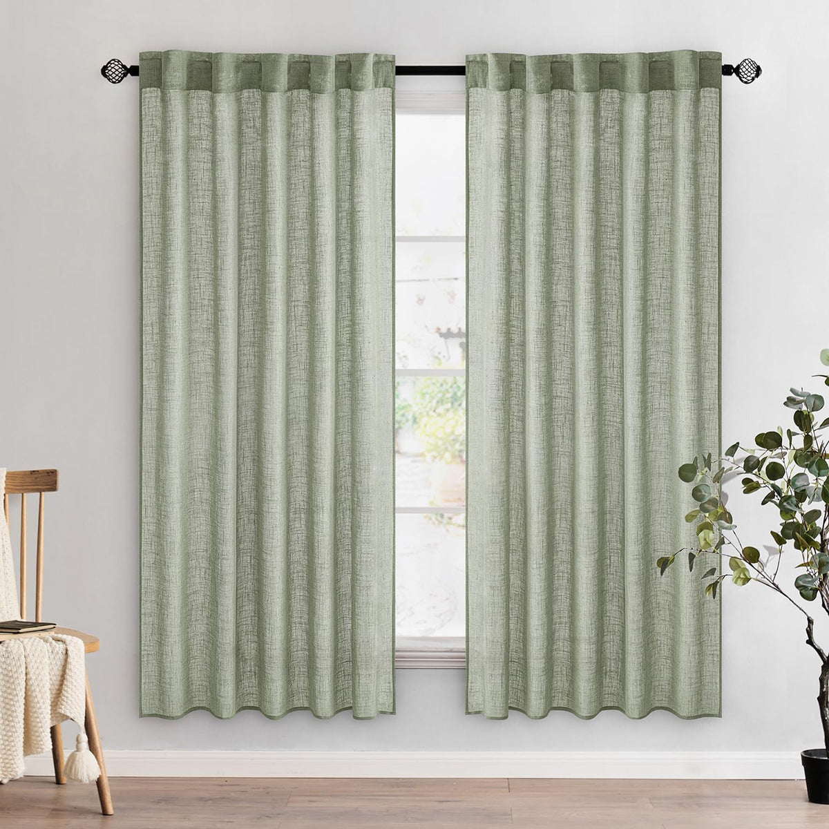 MIULEE Natural White Linen Curtains 52x96 Inch Long 2 Panels for Bedroom