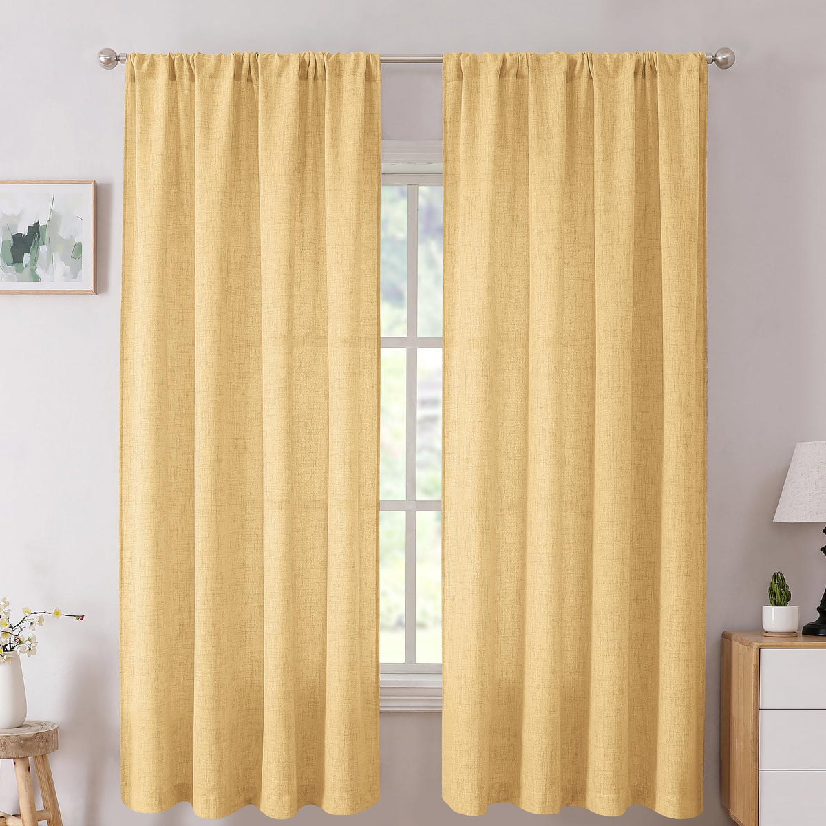 Tollpiz Linen Tier Curtains Rod Pocket Semi Sheer Short Kitchen Curtain Half Burlap Light Filtering Thick Linen Drape for Bathroom, 30 x 30 inches Long, Natural, Set of 2 Panels