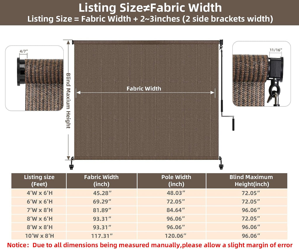 Outdoor Roller Shades,Exterior Cordless Patio Shade Roll Up Blind for Porch