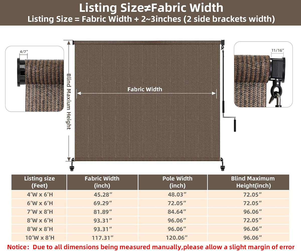 Outdoor Roller Shades,Exterior Cordless Patio Shade Roll Up Blind for Porch