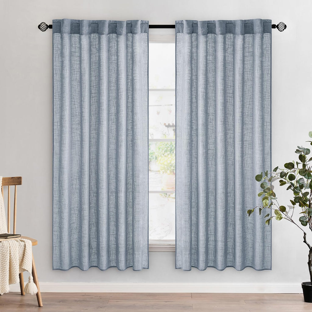 MIULEE Natural White Linen Curtains 52x96 Inch Long 2 Panels for Bedroom