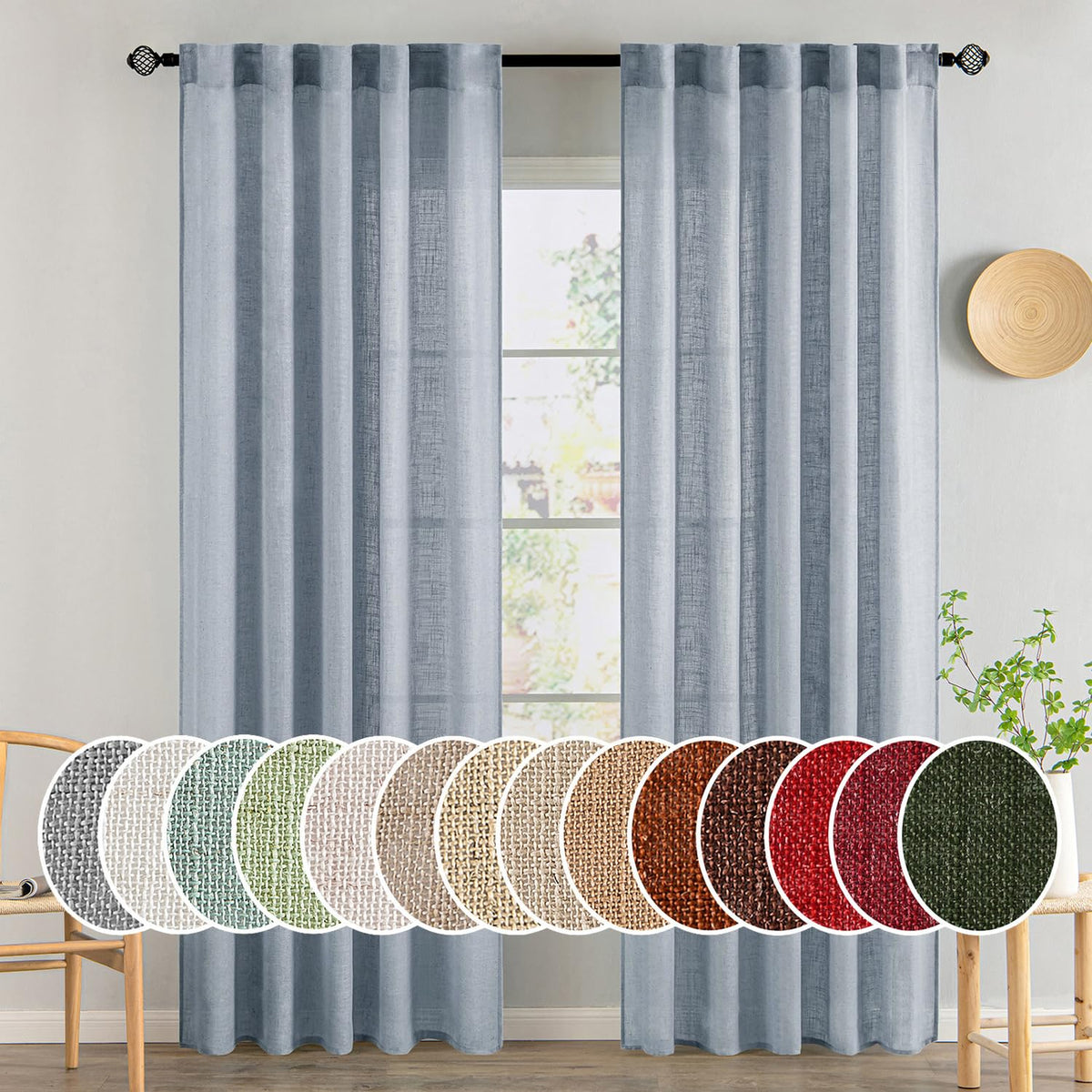 MIULEE Taupe Linen Curtains 52x84 Inch Length for Bedroom and Living Room