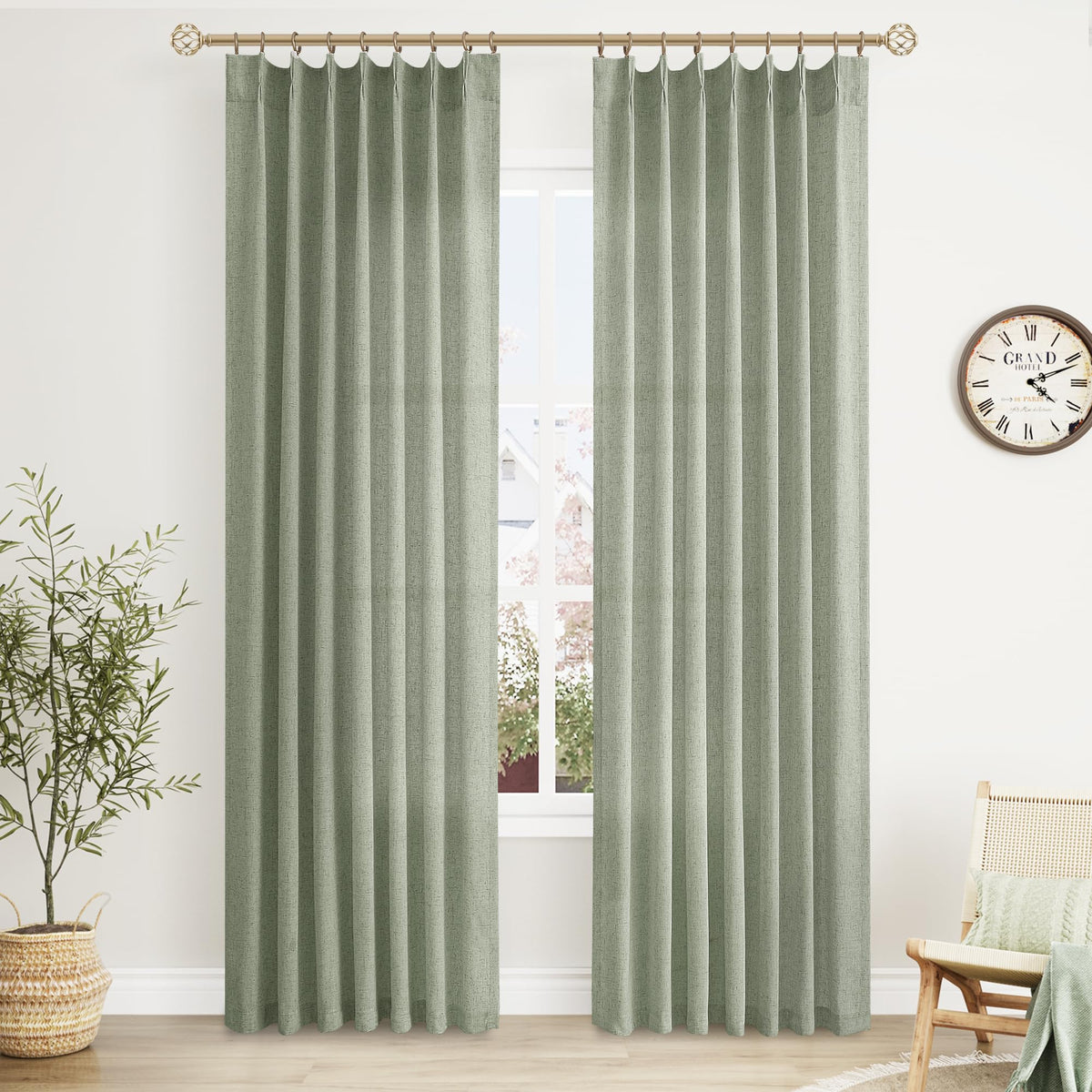 Aersas Linen Pinch Pleated Curtains 84 Inch Length 2 Panels Set for Living Room Cream Semi Sheer Window Curtain for Bedroom Boho Farmhouse Neutral Back Tab Drape Decor with Hooks, Natural Beige Ivory