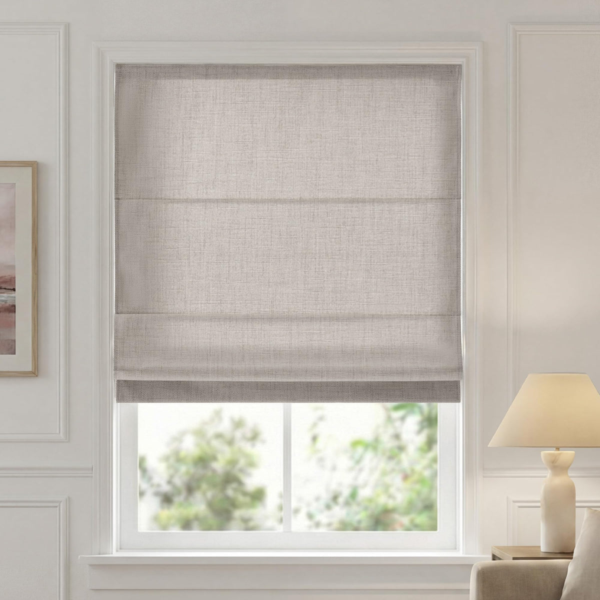 Madison Park Roman Shade, Blackout Blinds Thermal Insulated, 35x64 Linen