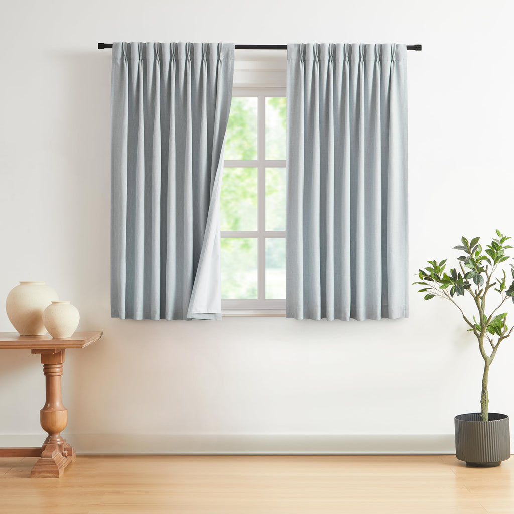 Vision Home Natural Pinch Pleated Full Blackout Curtains Linen Blended Room Darkening Window Curtains 108 inch for Living Room Bedroom Thermal Insulated Pinch Pleat Drapes with Hooks 40" Wx108 Lx2