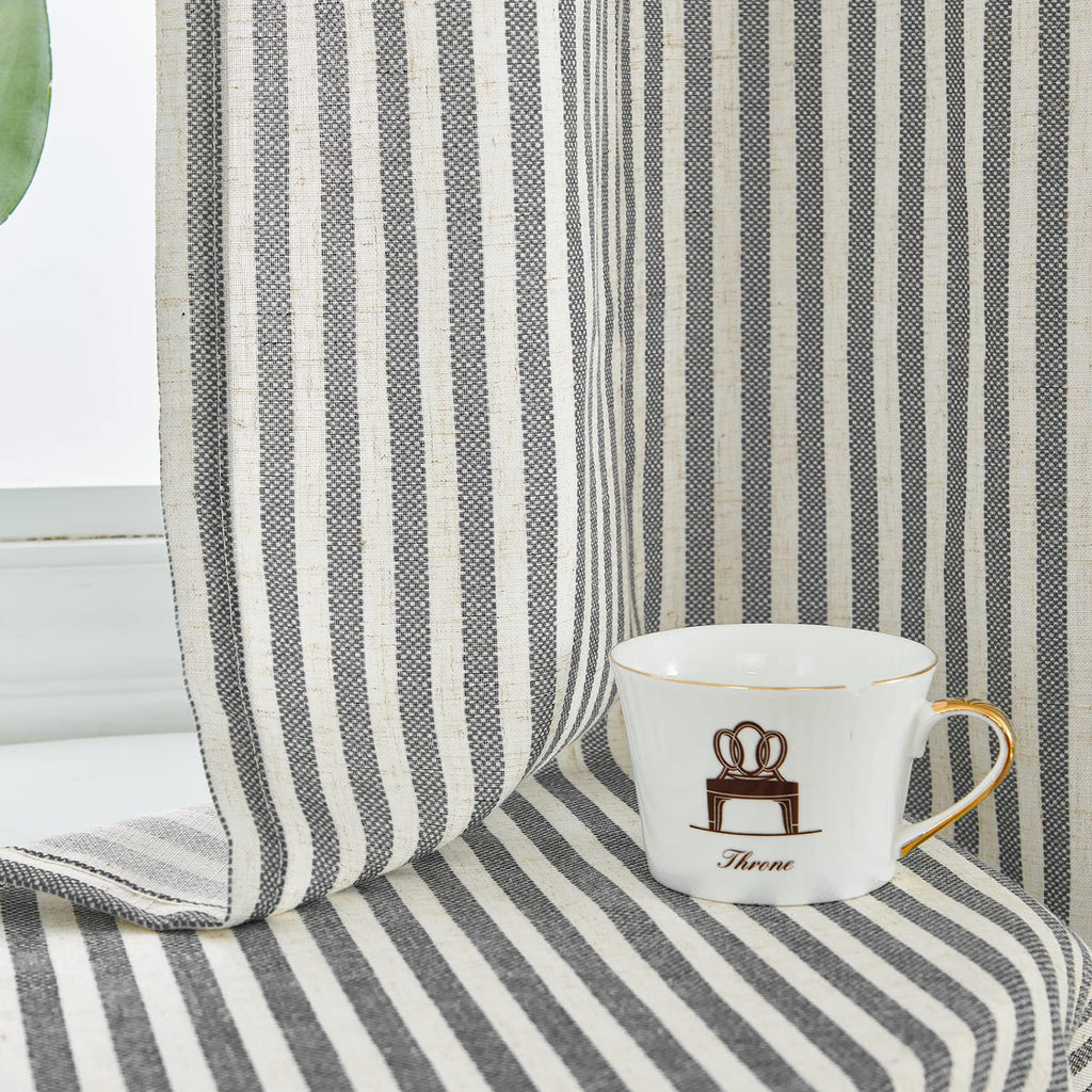 jinchan Linen Curtains 84 Inch Taupe Stripe on Linen Grommet 2 Panels