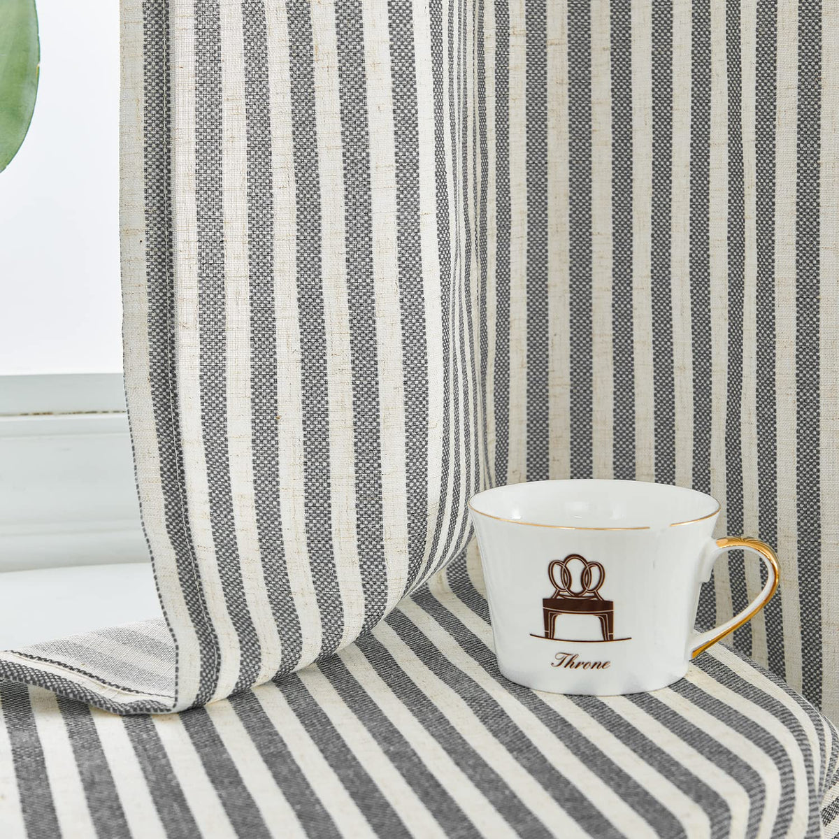 jinchan Linen Curtains 84 Inch Taupe Stripe on Linen Grommet 2 Panels