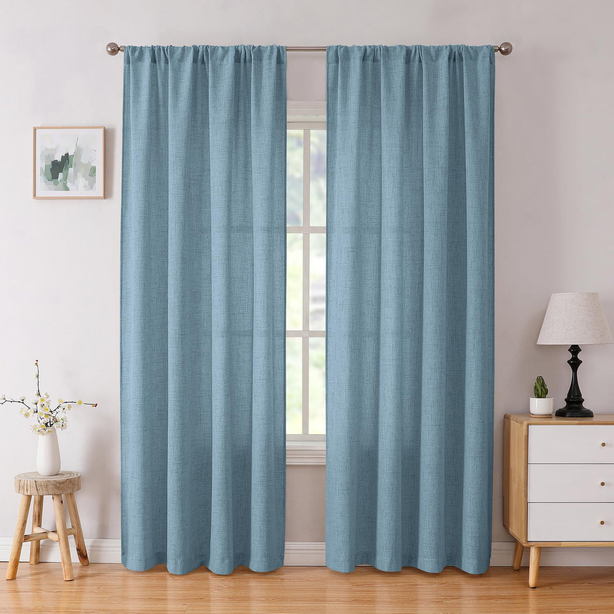 Tollpiz Linen Tier Curtains Rod Pocket Semi Sheer Short Kitchen Curtain Half Burlap Light Filtering Thick Linen Drape for Bathroom, 30 x 30 inches Long, Natural, Set of 2 Panels