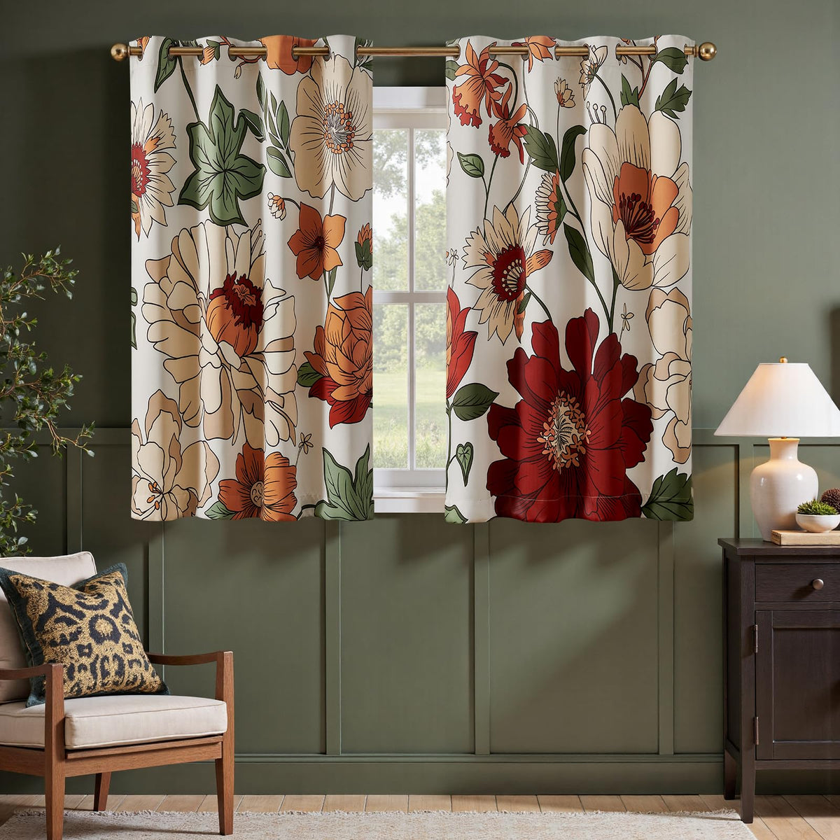jinchan Black Boho Floral Blackout Curtains W100xL96 Grommet 1 Panel