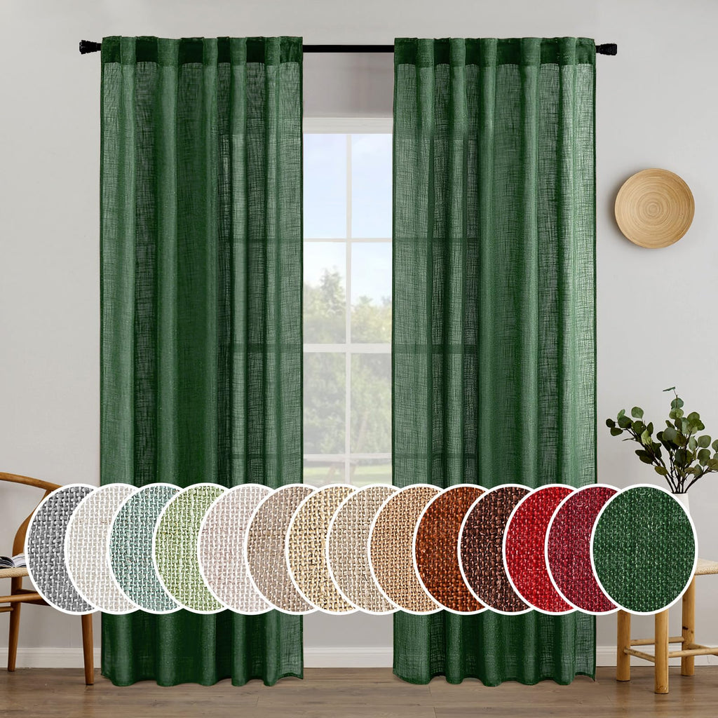 MIULEE Natural White Linen Curtains 52x96 Inch Long 2 Panels for Bedroom