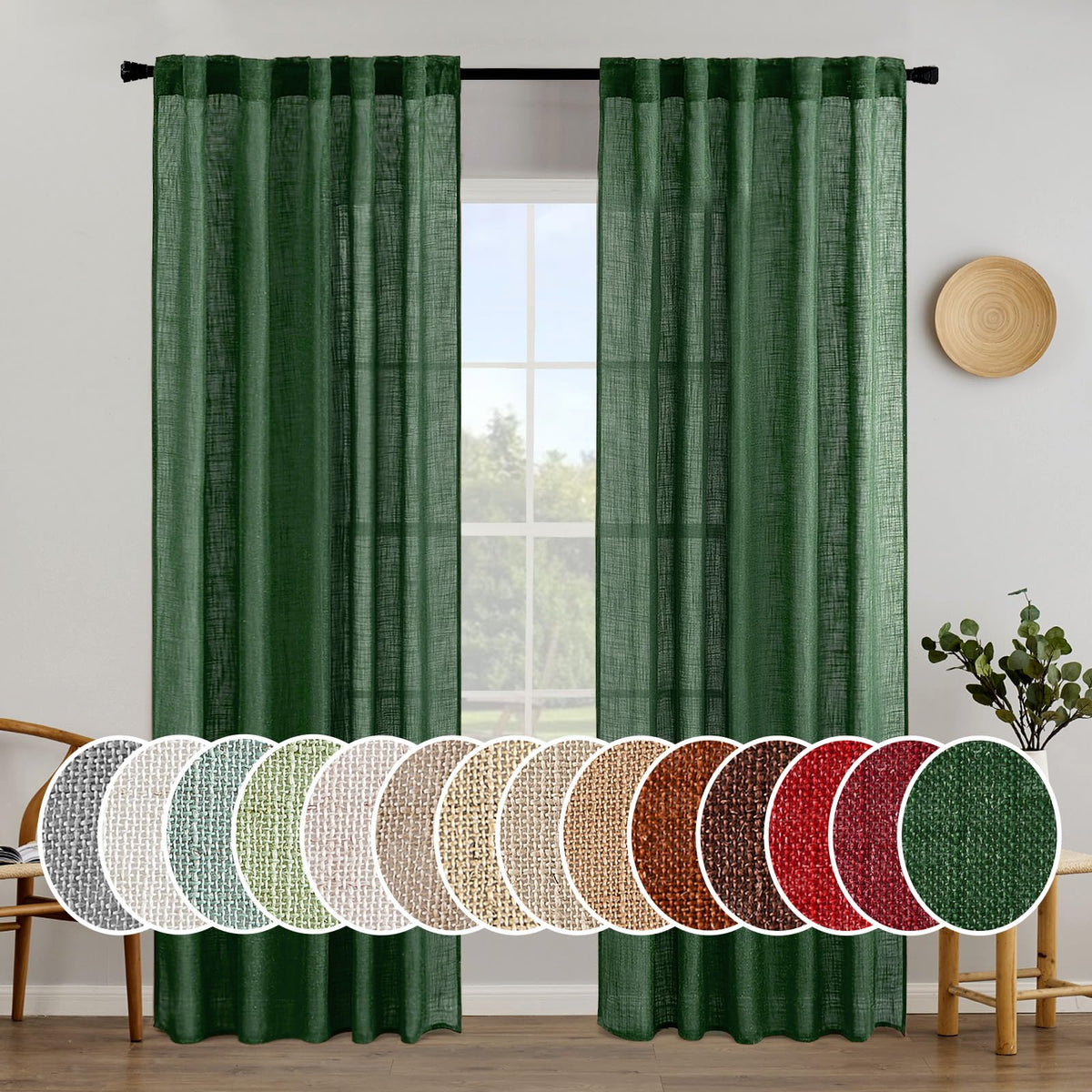MIULEE Natural White Linen Curtains 52x96 Inch Long 2 Panels for Bedroom