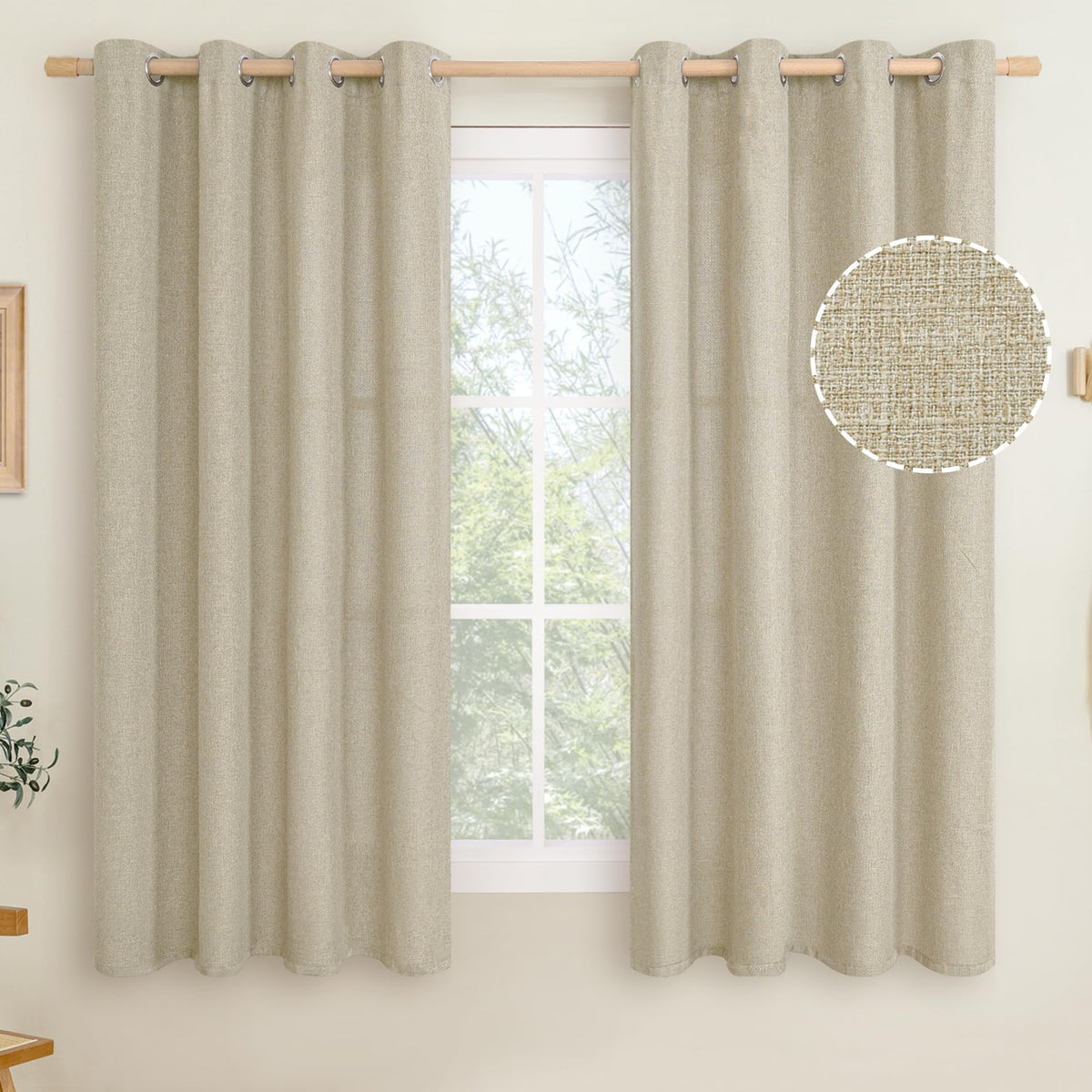 LAMIT 90 Inch Long Oatmeal Linen Curtains for Living Room 2 Panels