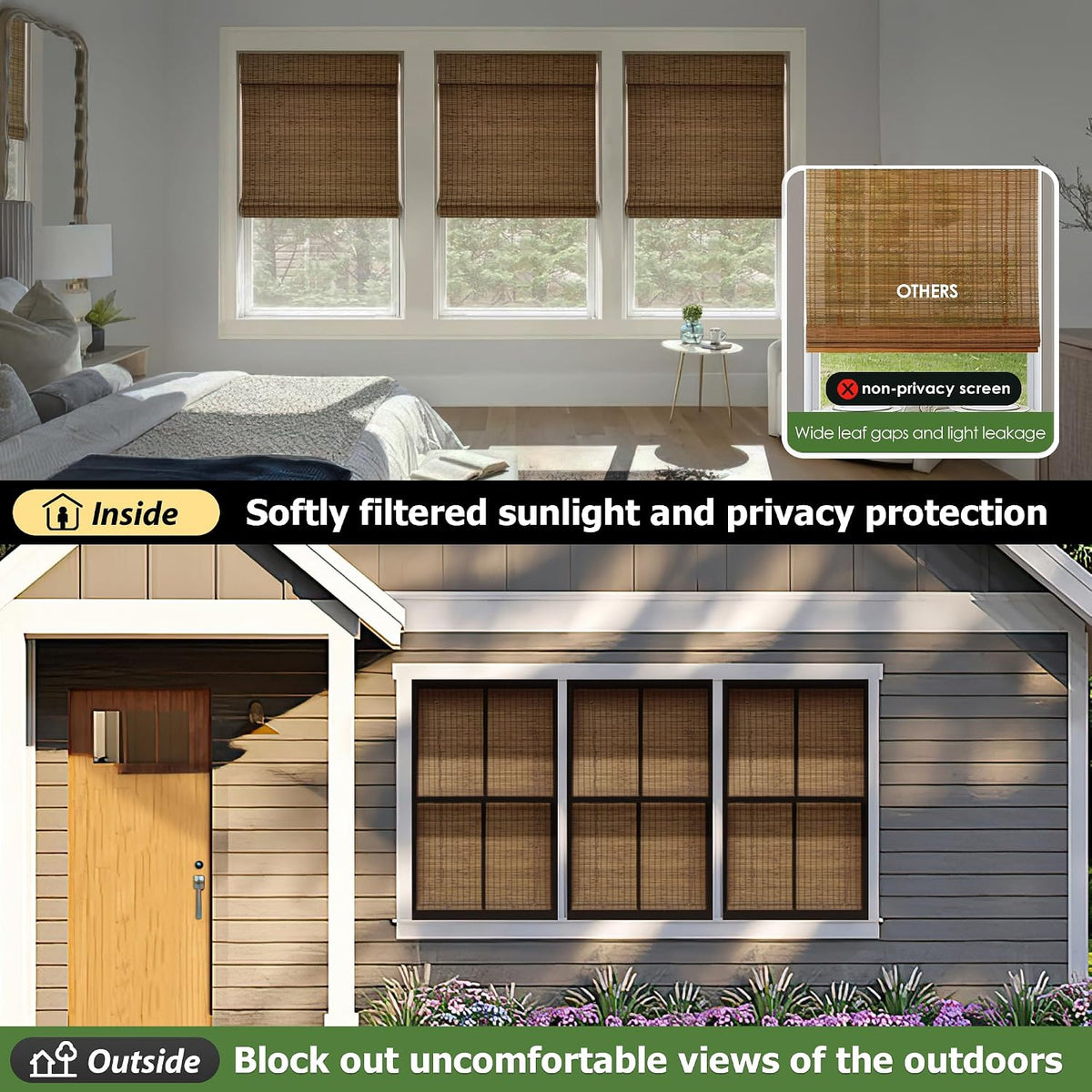 LazBlinds Cordless Bamboo Roman Shades, 34x64, Highfield Teak