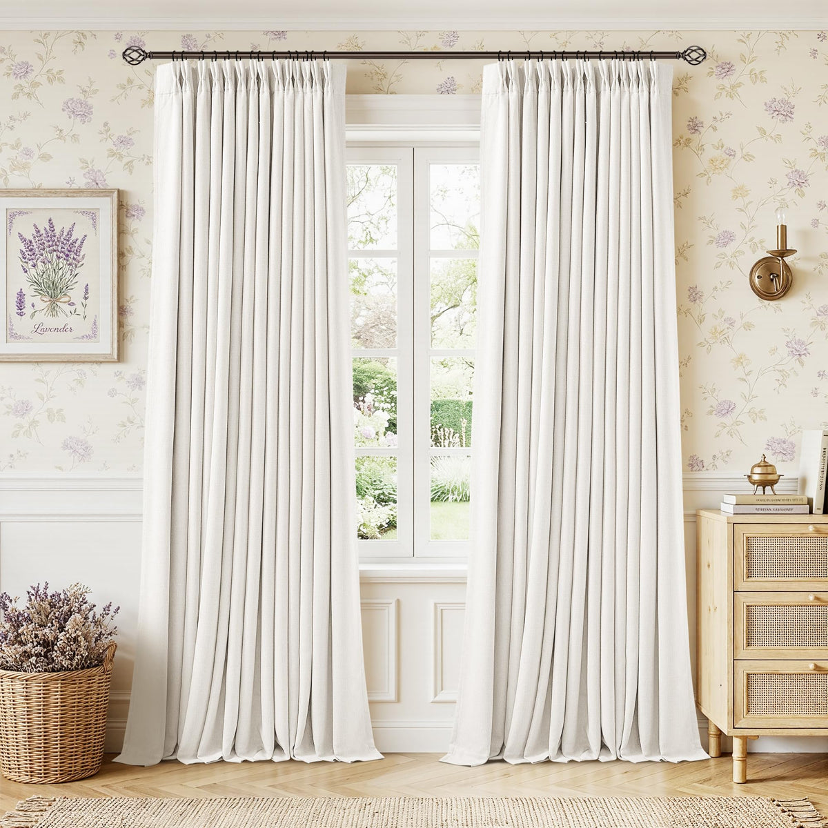 102 Inch Pinch Pleated Blackout Curtains for Bedroom 2 Panels Natural