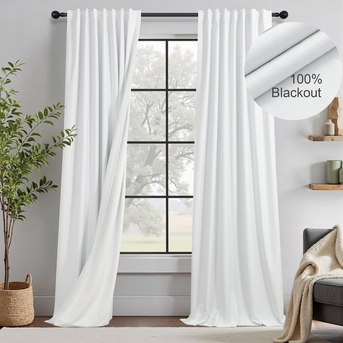 Natural Linen Back Tab Blackout Curtains & Drapes 96 Inch Long for Bedroom Livingroom Farmhouse Curtain 2 Panel Neutral Cute Black Out Room Darkening Thermal Insulated 8ft Pleated Window Curtain Cream
