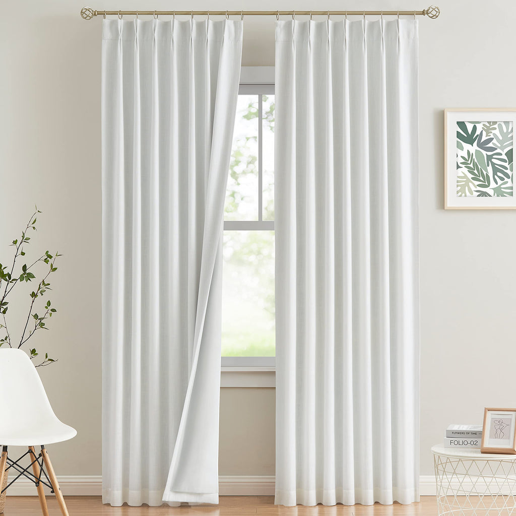 Vision Home Natural Pinch Pleated Full Blackout Curtains Linen Blended Room Darkening Window Curtains 95 inch for Living Room Bedroom Thermal Insulated Pinch Pleat Drapes with Hooks 2 Panel 40"Wx95"L