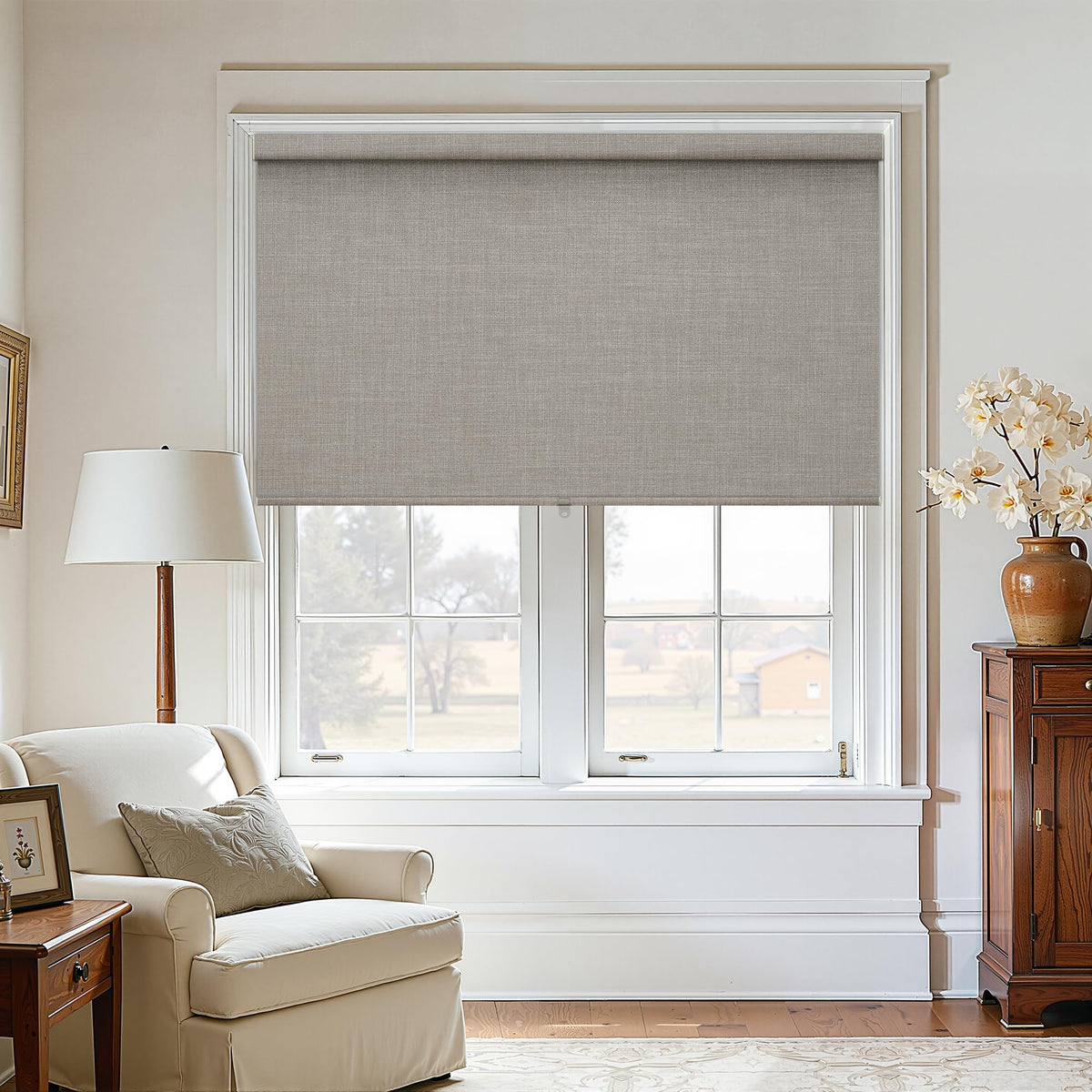 Extra Wide Beige Roller Shades 100% Blackout Blinds for Large Window Bedroom Living Room Dining Free-Stop Cordless Thermal Insulated Black Out Shades with Valance, Room Darkening Blinds Oatmeal,72x72