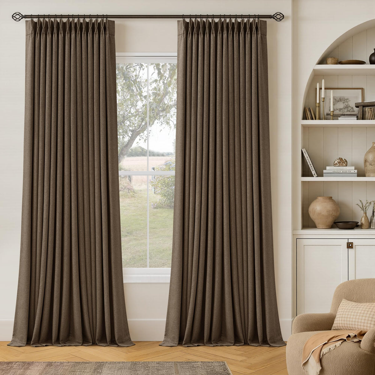 102 Inch Pinch Pleated Blackout Curtains for Bedroom 2 Panels Natural