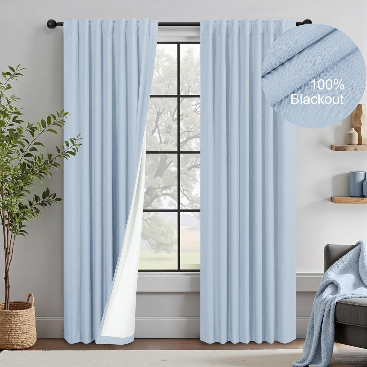 Natural Linen Back Tab Blackout Curtains & Drapes 96 Inch Long for Bedroom Livingroom Farmhouse Curtain 2 Panel Neutral Cute Black Out Room Darkening Thermal Insulated 8ft Pleated Window Curtain Cream