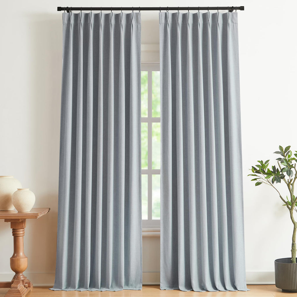 Vision Home Natural Pinch Pleated Full Blackout Curtains Linen Blended Room Darkening Window Curtains 95 inch for Living Room Bedroom Thermal Insulated Pinch Pleat Drapes with Hooks 2 Panel 40"Wx95"L
