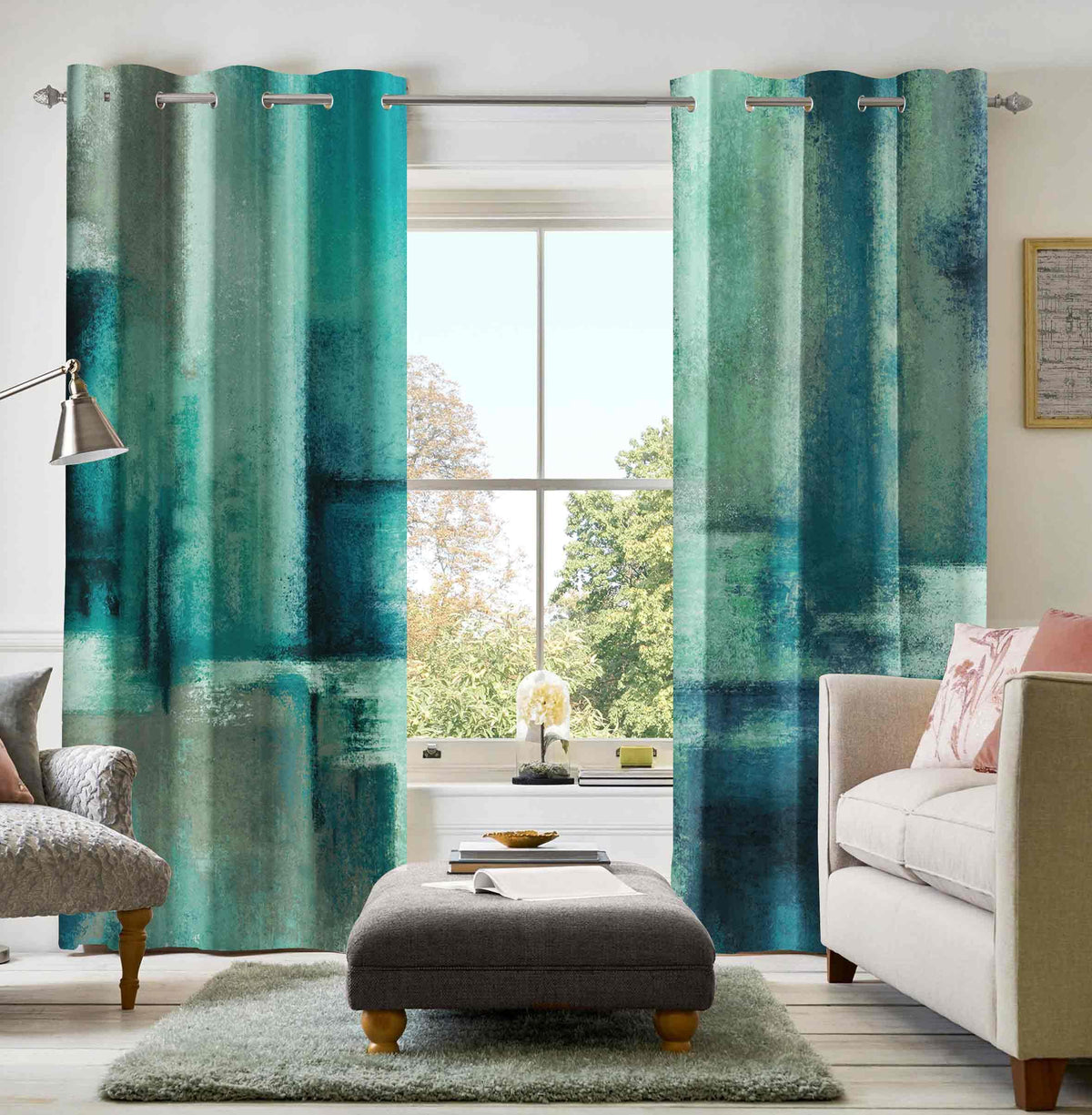 Burnt Orange Abstract Curtains for Living Room Bedroom, 52W x 84L, 2 Panels