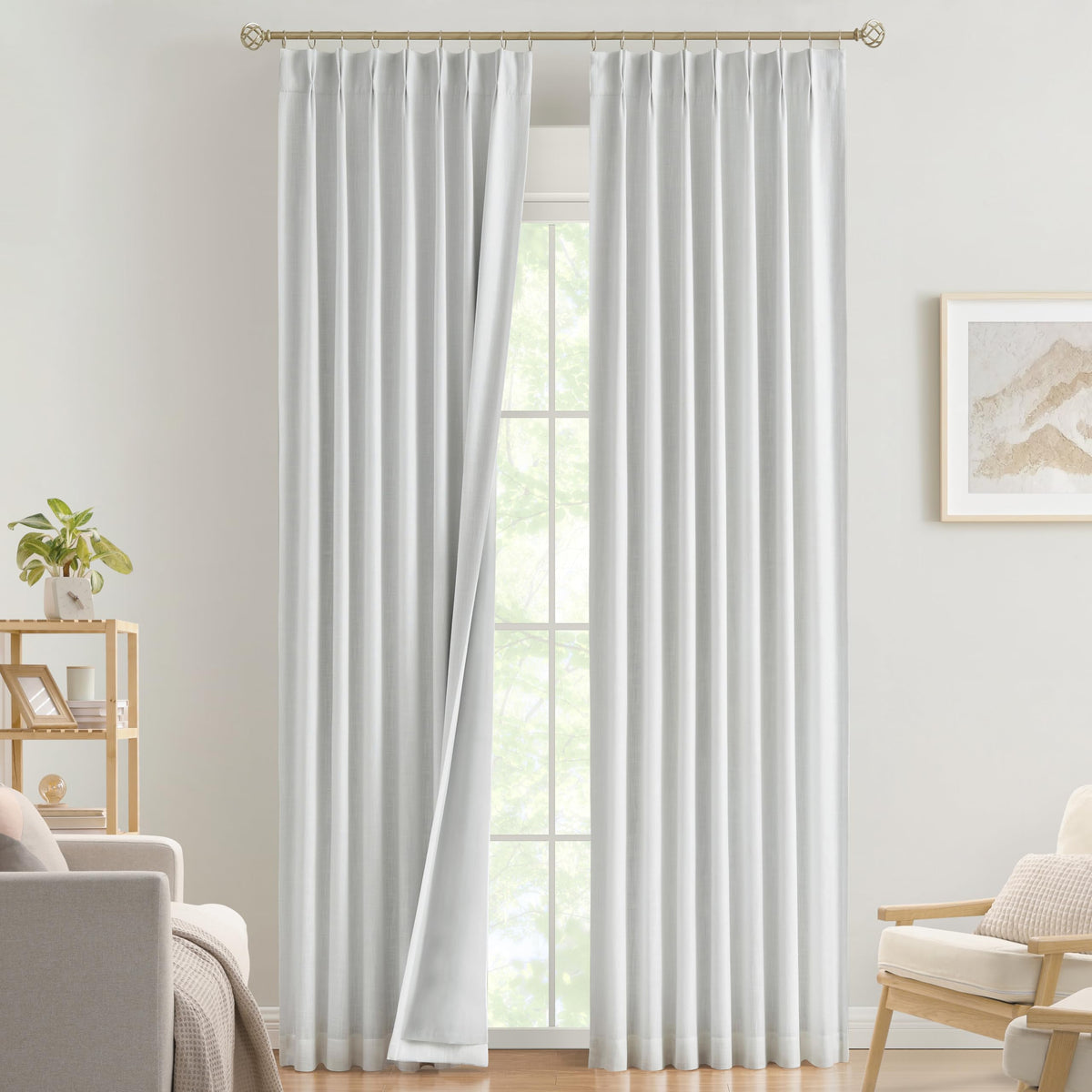 Vision Home Natural Pinch Pleated Full Blackout Curtains Linen Blended Room Darkening Window Curtains 108 inch for Living Room Bedroom Thermal Insulated Pinch Pleat Drapes with Hooks 40" Wx108 Lx2