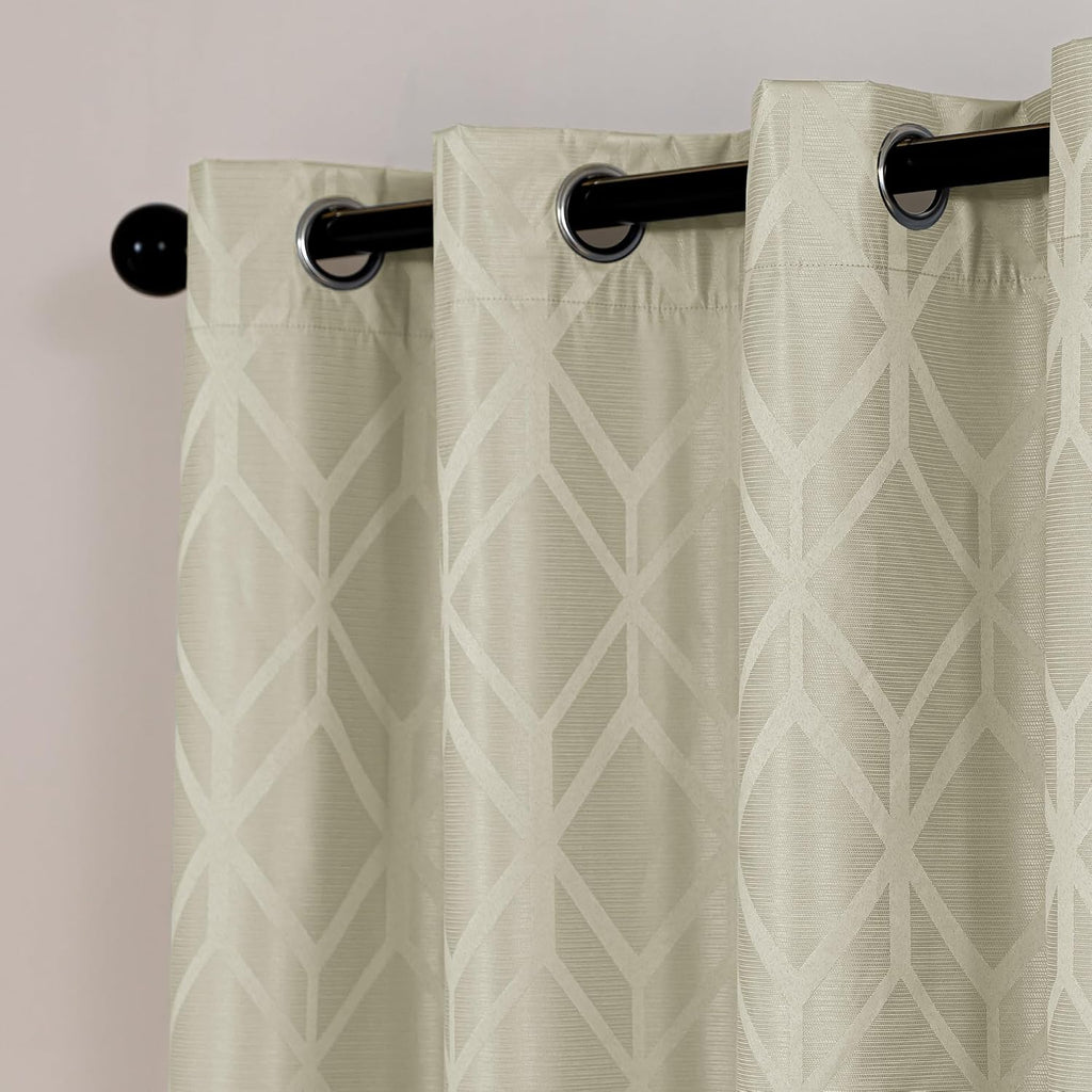 Amazon Basics Jacquard 2-Piece 100% Blackout Curtains, Living Room and Bedroom Drapes, Thermal Insulated Window Treatment, 52"x84", Beige