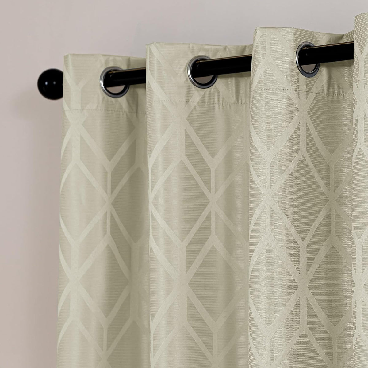 Amazon Basics Jacquard 2-Piece 100% Blackout Curtains, Living Room and Bedroom Drapes, Thermal Insulated Window Treatment, 52"x84", Beige