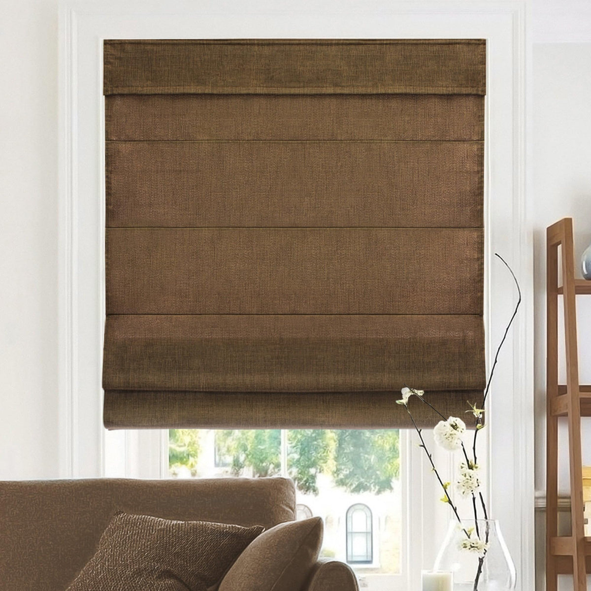 Chicology Cordless Roman Window Shade, Belgian Flax, 29"W x 64"H