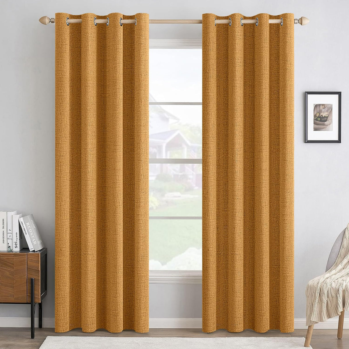 MIULEE 100% Blackout Linen Curtains for Bedroom 52x84 Inches Dusty Blue