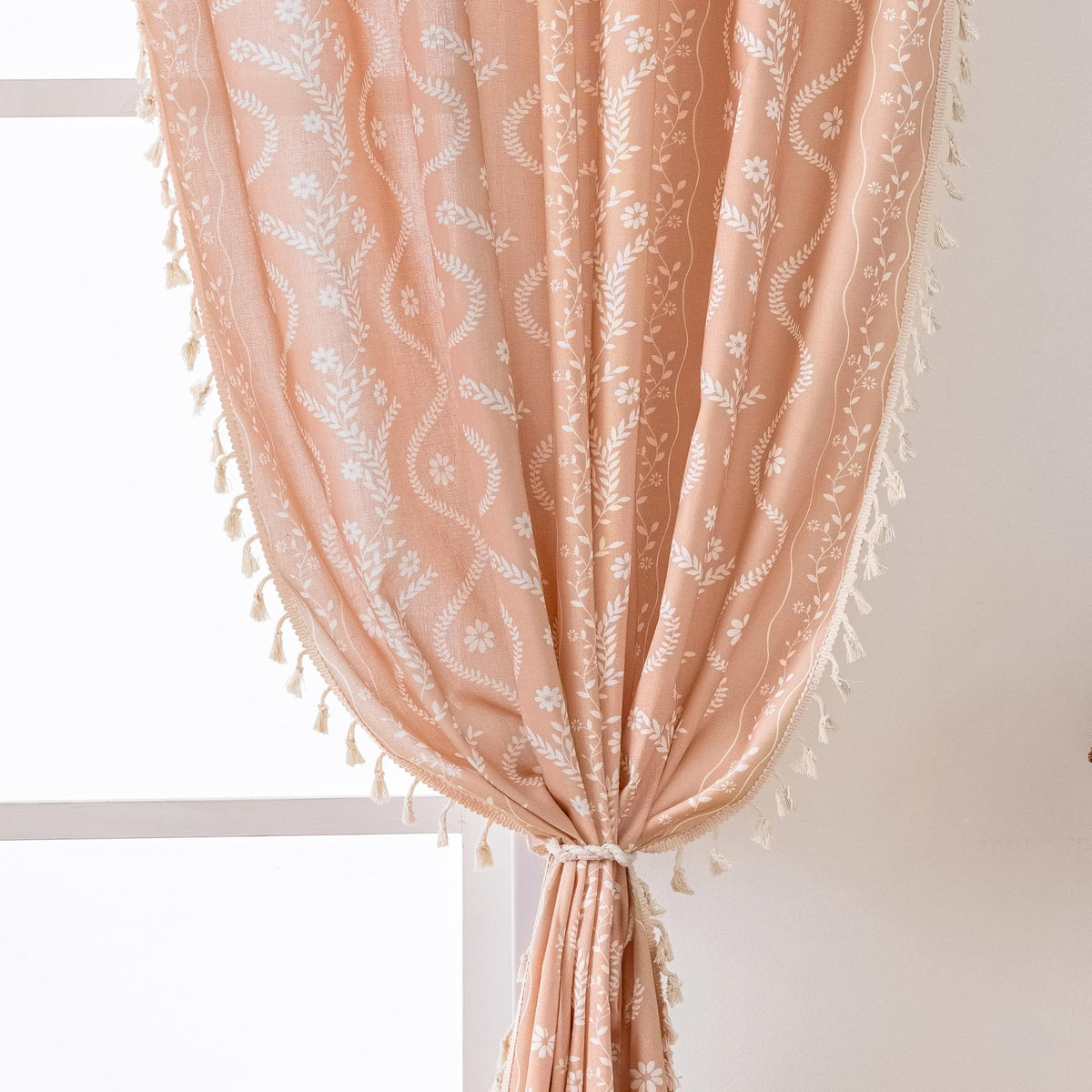 Navy Blue Boho Curtains 72 Inch Long for Living Room, Bedroom, 2 Panels Floral Farmhouse Vintage Tassel Semi Sheer Light Filtering Privacy Window Curtain Drapes with Rod Pocket, Navy Blue