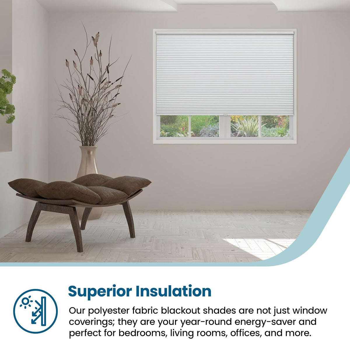 BlindsAvenue Cordless Cellular Shade, White, 30" W x 48" H